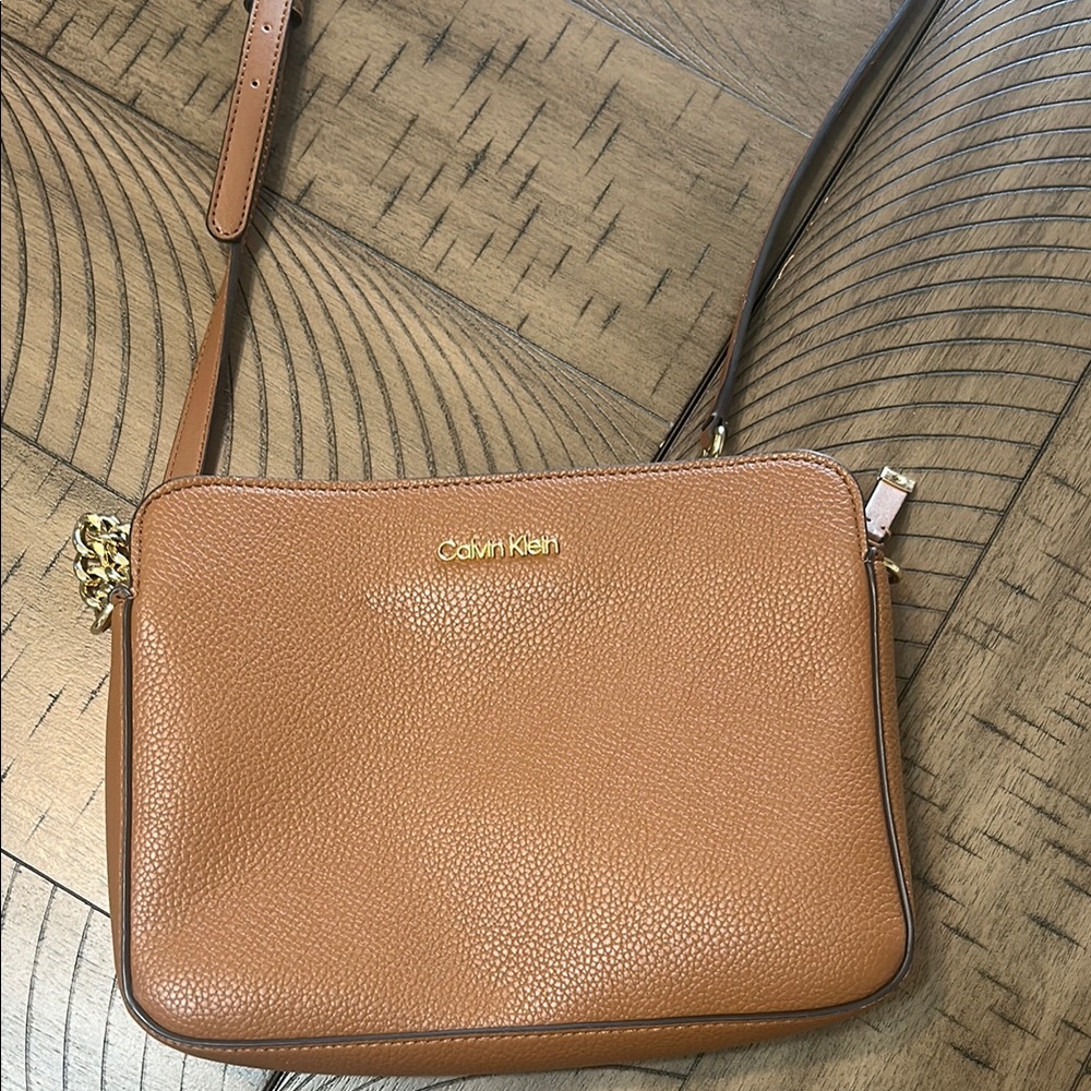 Small Calvin Klein Tan Leather Crossbody Bag